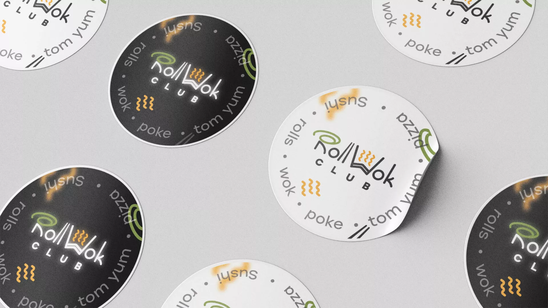 Разработка наклеек для суши-бара «Roll Wok Club» в Азове